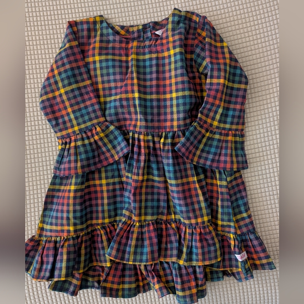 Ruffle Butts Navy, Green, Yellow & Red Plaid Ruffle Dress